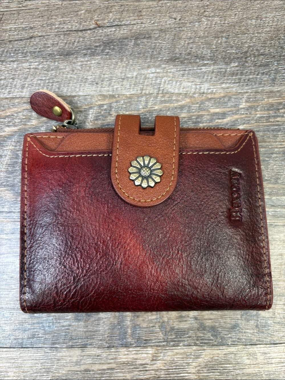 Blucoay RFID Blocking Leather Bifold Wallet Brown Card Holder Organizer